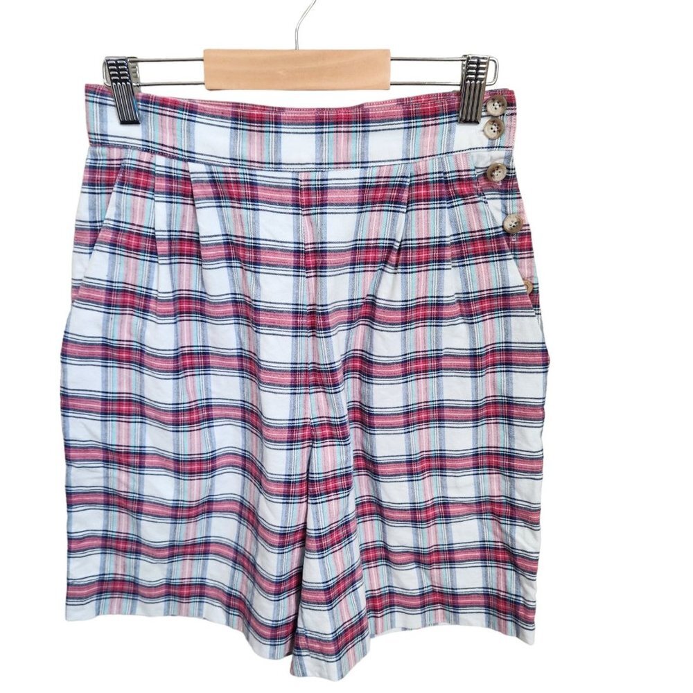 Vintage Culotte Shorts Womens sz 8 Madras Plaid High Waisted Pleated 90s